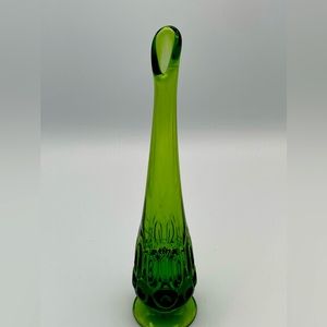 Green glass swung vase vintage MCM